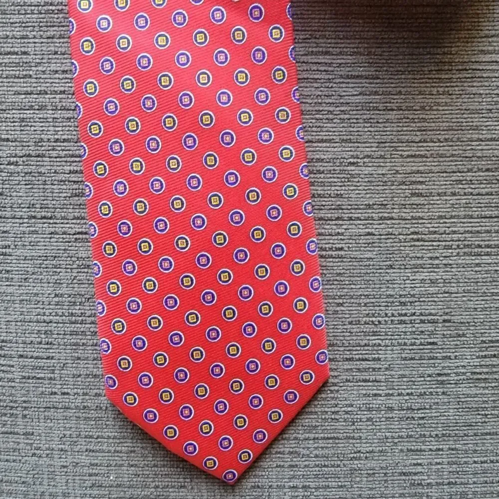 CAPE COD Neckwear Men's Red Tie with Multicolor circle Pattern